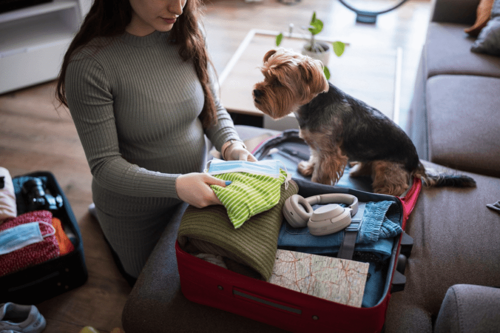 dog sat inside suitcase